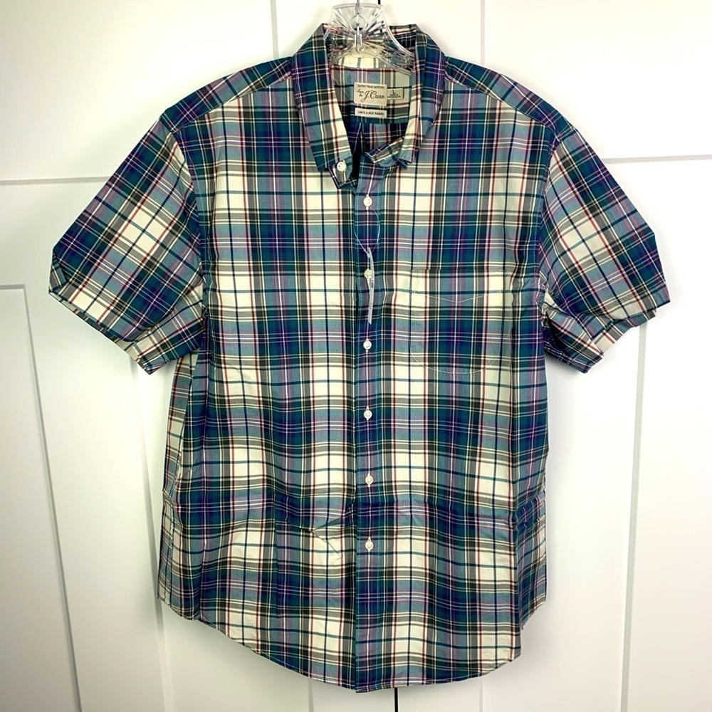 NWT J Crew Men’s Button Front Short Sleeve Shirt Green Plaid S L preppy heritage